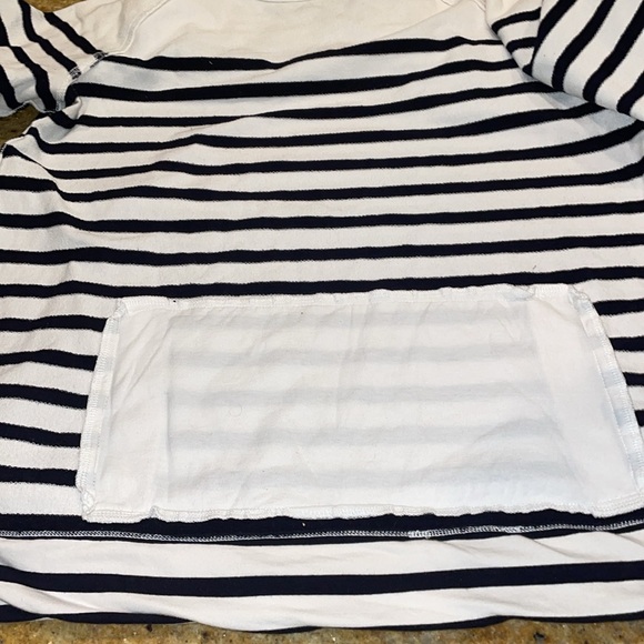 Talbots striped sweatshirt navy blue white cotton kangaroo pocket pullover X - Picture 9 of 10